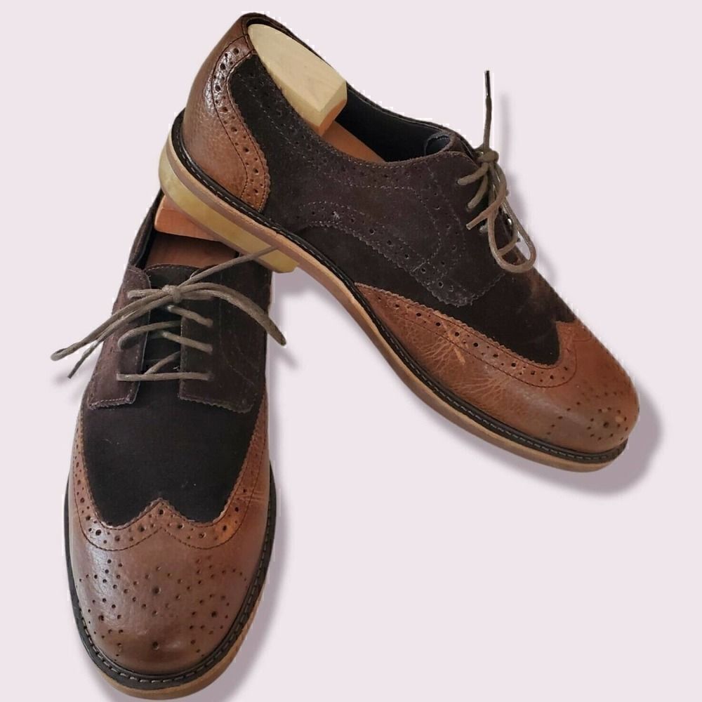 Lands End Astor Wingtip Men's 10.5 Homme Spice Brown Dress Shoes | BUCKS | EUC